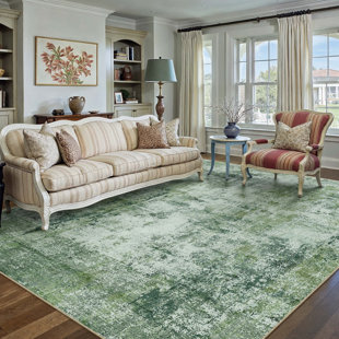 Elroy Modern Abstract Machine Washable Area Rug with Non-Slip Rubber Backing