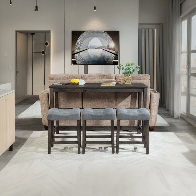 Ensemble 4 pièces de table de bar et chaises - avec prise de courant, comprend une table de bar et 3 tabourets de bar rembourrés