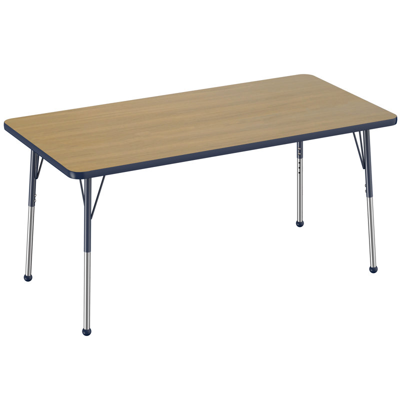 Table rectangulaire 30 po x 60 po thermofusionnée avec patins réglables à billes standard - chêne Pasadena / bleu marine