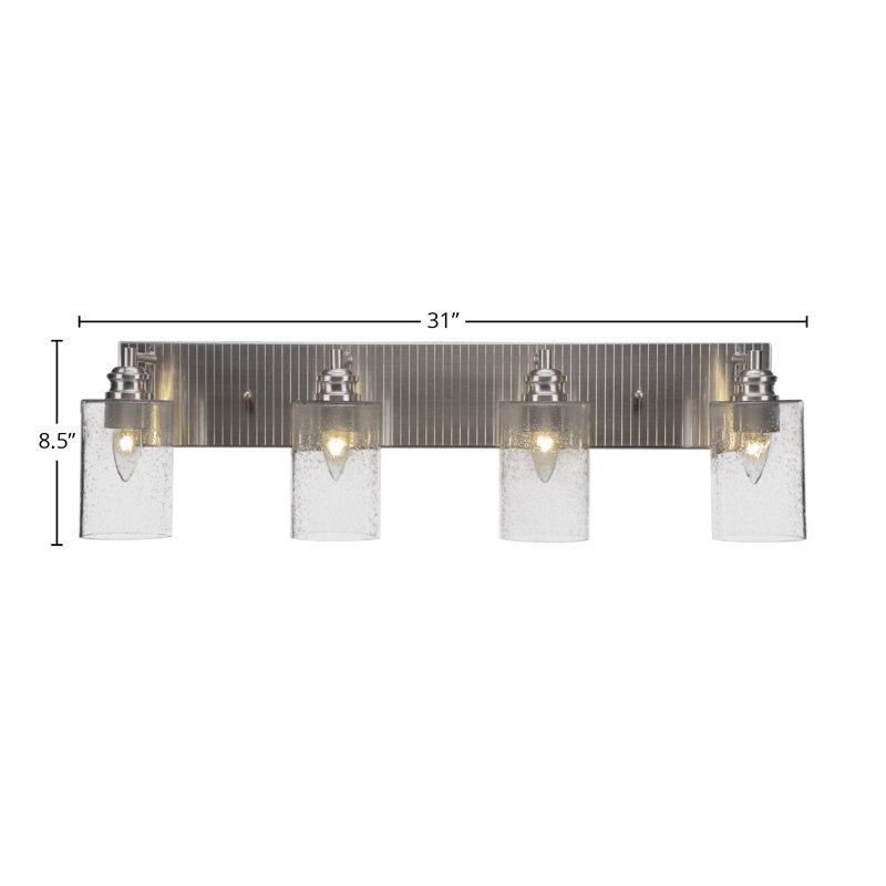 Edge 4 Light Bath Bar Shown With 4" Clear Bubble Glass, Brushed Nickel