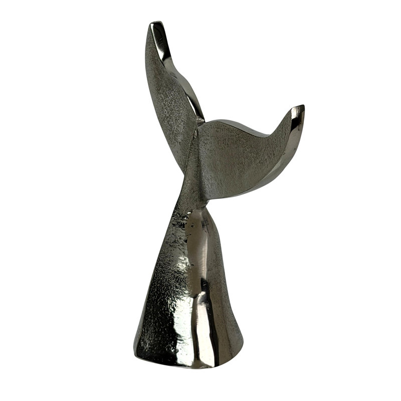 Serre-livres en aluminium moulé, motif queue de baleine côtière, lot de 2, couleur argent métallisé, hauteur 18 cm