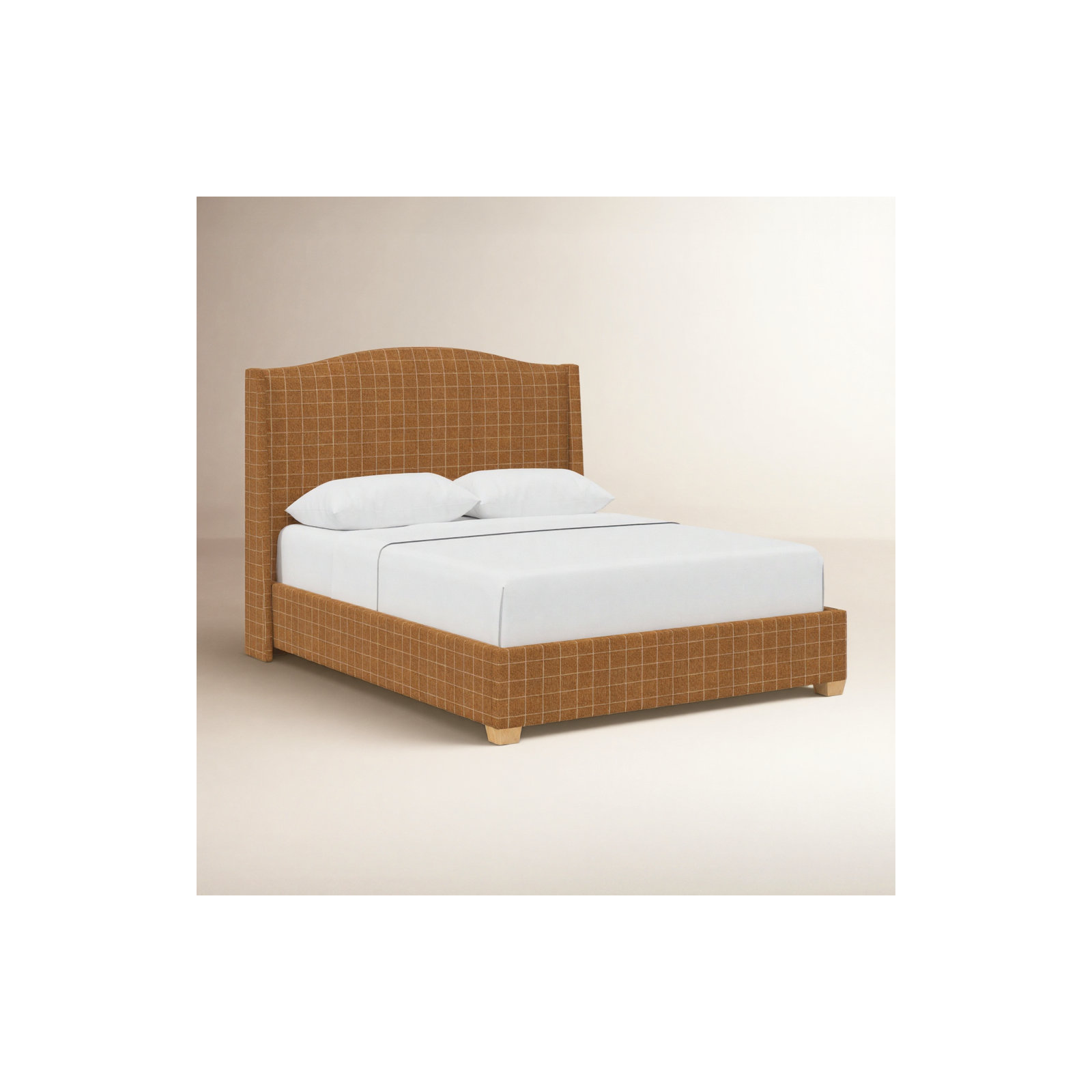Allis Upholstered Wingback Bed, King, Classic Gingham Tan