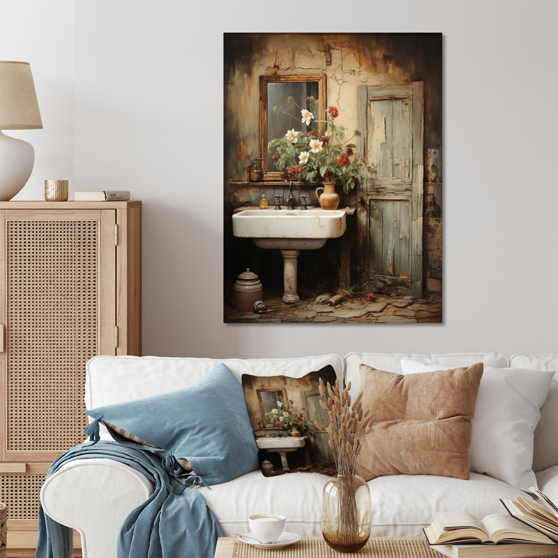 «Bathroom Rustic Charm II», reproduction d'art en métal pour salle de bain, H 32 po x l 16 po
