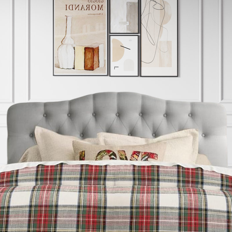 Linen Upholstered Headboard-Modern-Adjustable Height-Button Tufting, Gray, King