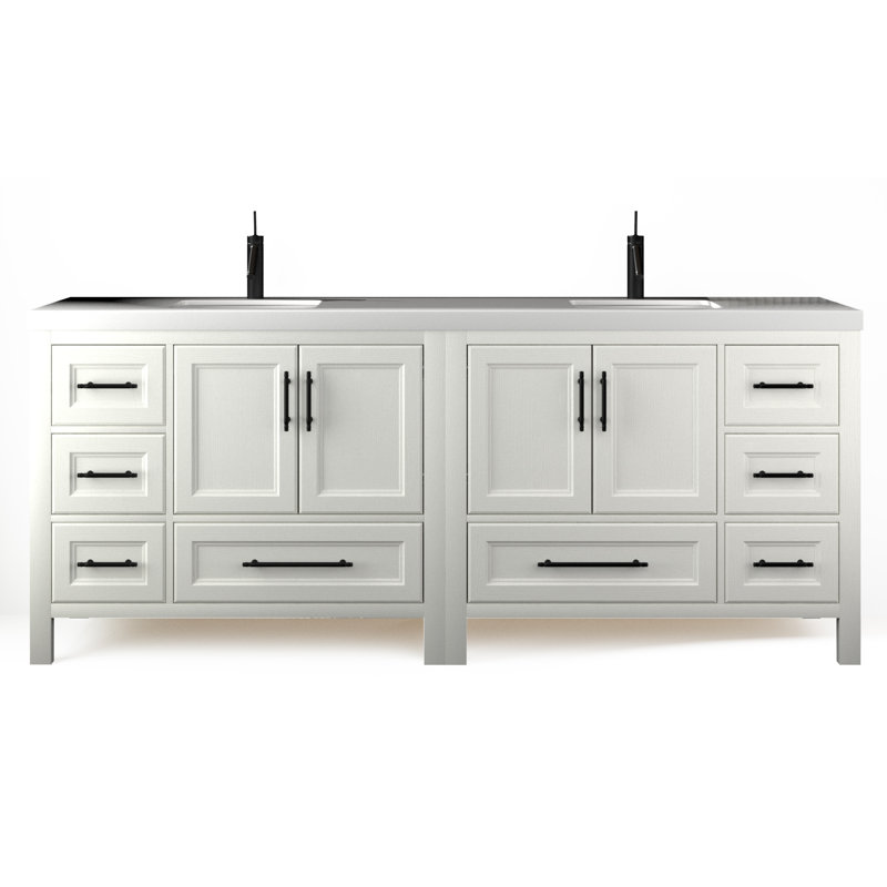 Ensemble de meuble-lavabo double autoportant 84 po Vivian, Blanc