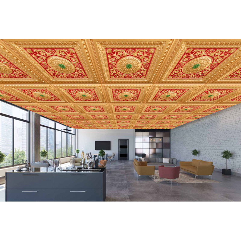Carreau de plafond en PVC 2 pi x 2 pi Falkirk Perth, Or / rouge / vert
