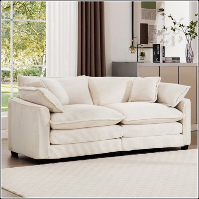 Canapé de salon moderne en tissu avec 4 coussins, grande causeuse rembourrée pour plus de confort et de style