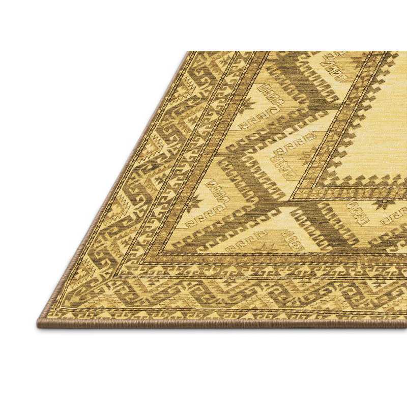 Tapis oriental oriental jaune / brun clair 8 pi x 12 pi fabriqué à la machine
