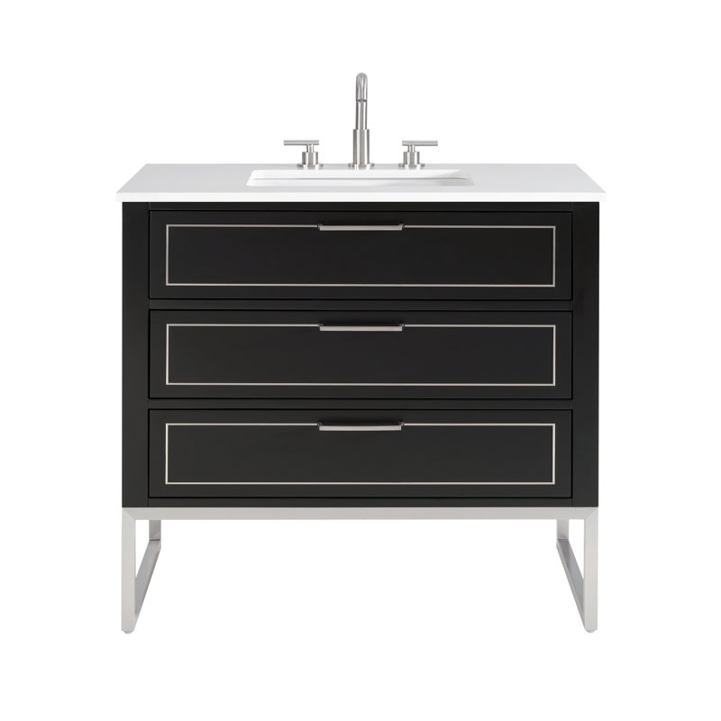 Markham 36 in. Single Vanity, White Quartz, Midnight Black, Brushed Nickel