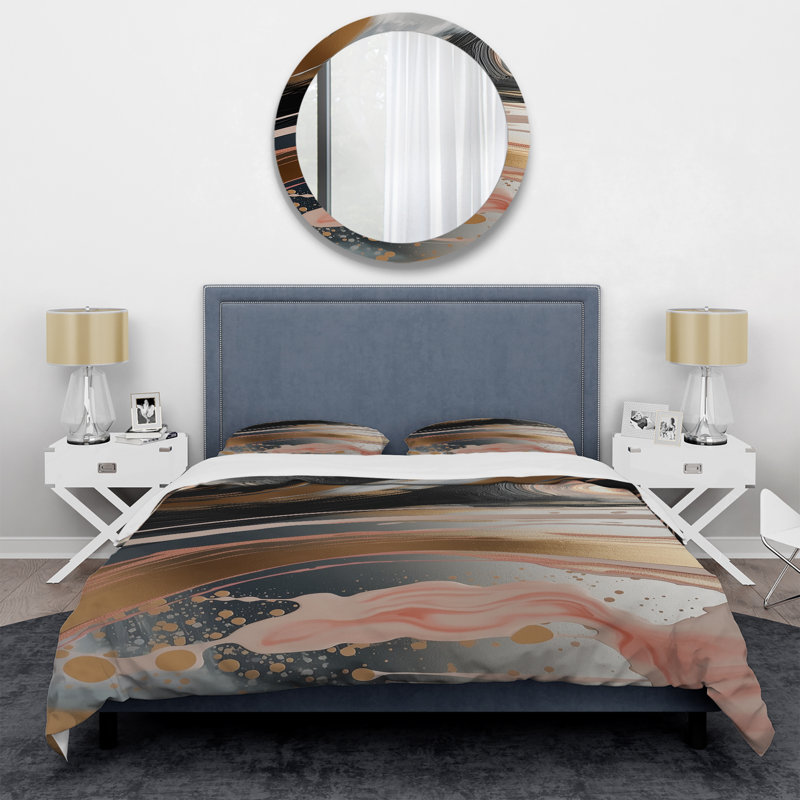 Ensemble de housse de couette Abstract Gold and Pink, Housse de couette pour très grand lit et 2 très 