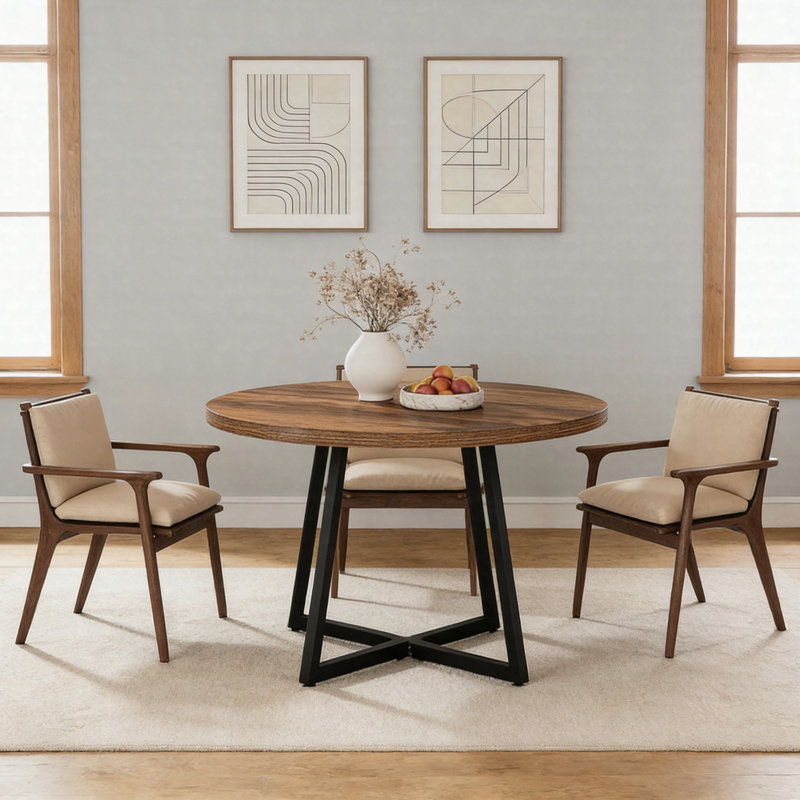 31.5" Industrial Dining Table – Rustic Kitchen Table With Metal Base For 2