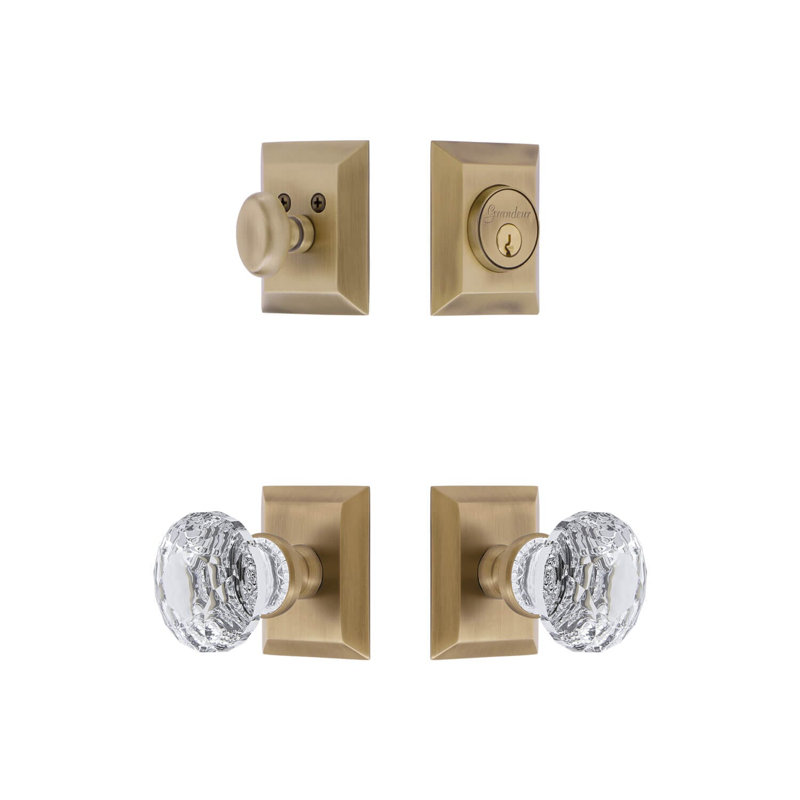 Ensemble d'entrée complet avec rosette Fifth Avenue Square, 2.75", Laiton rétro
