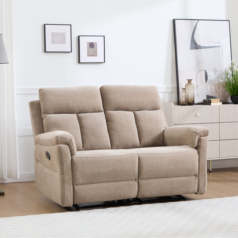 57.5" Wide Contemporary Chenille Upholstered Manual Reclining Loveseat Sofa, Brown
