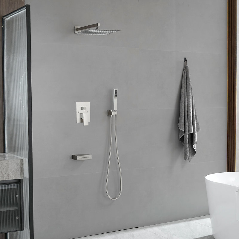 Single Handle 1-Spray 12 In. Shower Faucet 2.5 GPM With High Pressure Tub Hand Shower (Valve Included), Brushed Nickel