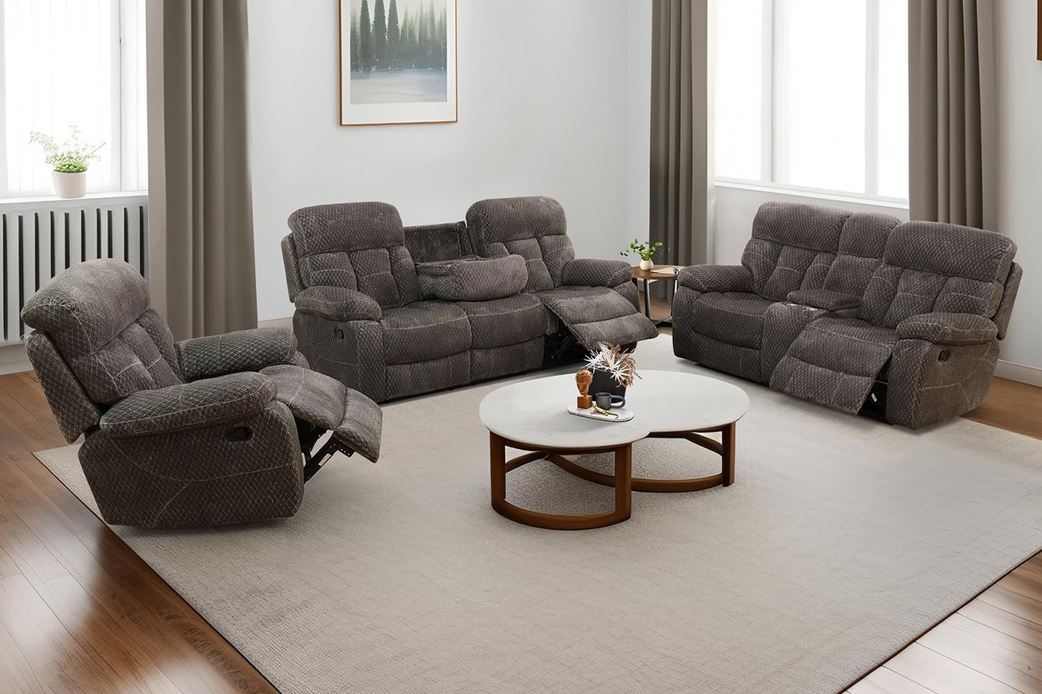 Latitude Run® 3-Piece Microfiber Manual Reclining Living Room Sofa Set ...