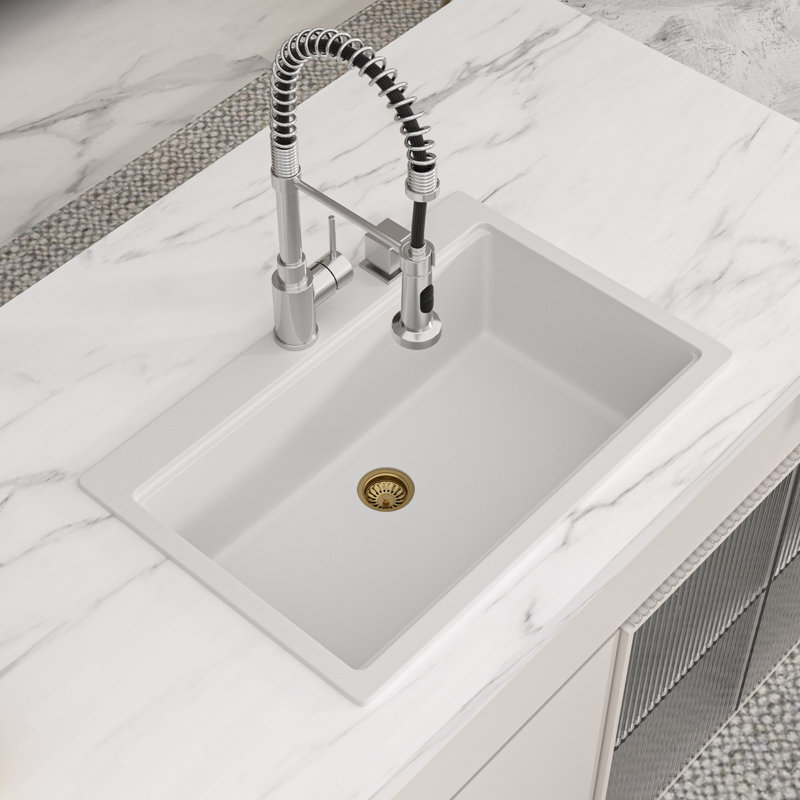 33'' L x 22" W Drop-In Single Bowl Quartz Stone Kitchen Sink Top-mount Single Bowl Granite Composite Sink  with Accessories