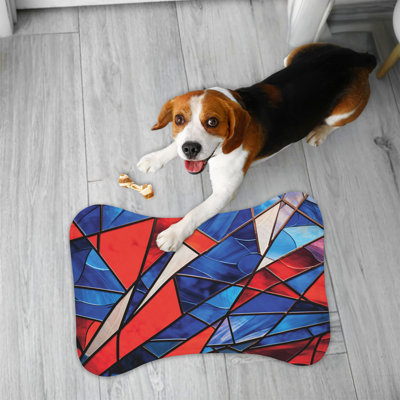 Red, White, Blue Stained Glass - 1 Piece Bone Shape Feeding Mat