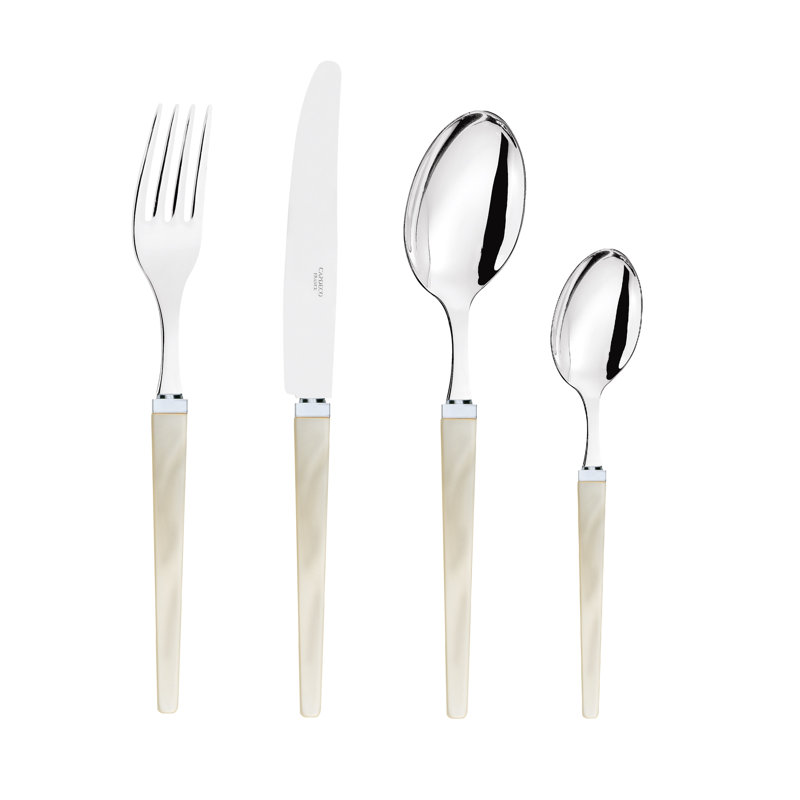 Quio 24 Pieces 18/10 Stainless Steel Cutlery Set, Service for 6, Pearl