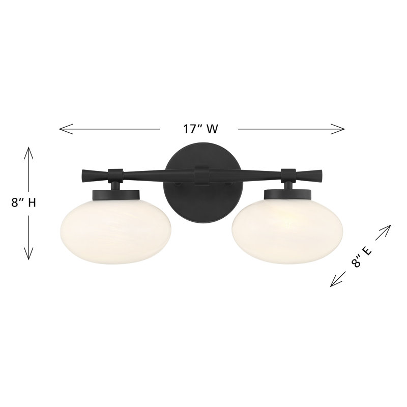 Barrow Bathroom Vanity Light, Matte Black, 2 Lights, 8" H x 17" W x 6.63" D