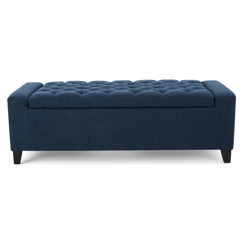 Banc de rangement avec repose-pieds, 51 po, tissu capitonné foncé bleu foncé