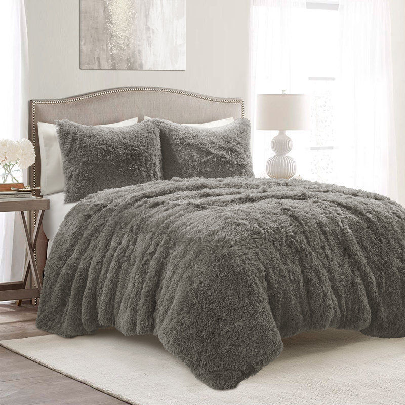 Microfiber 2 Piece Comforter Set, Dark Gray, Full/Queen