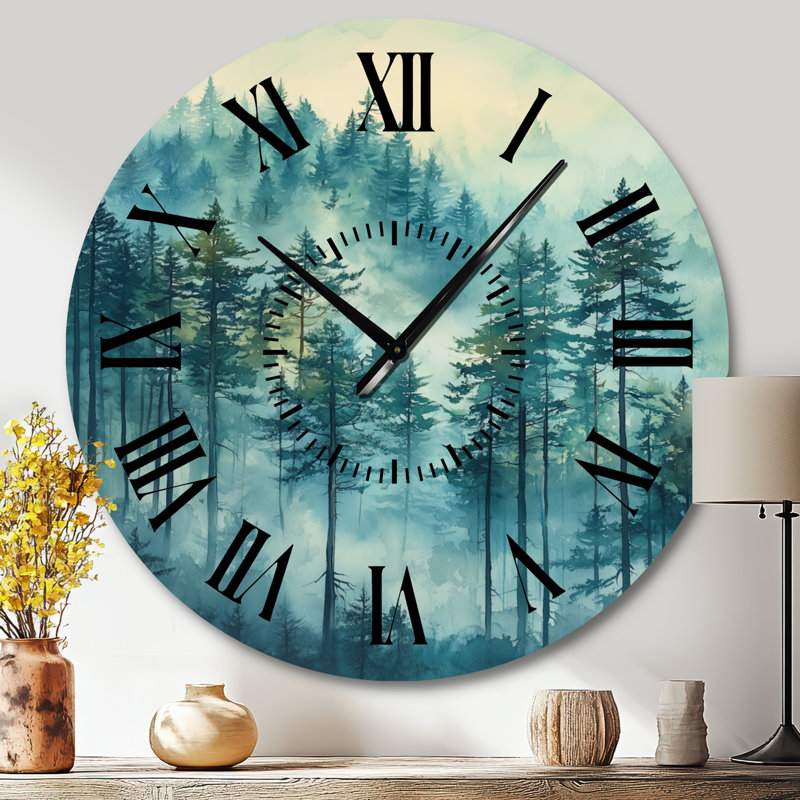 Horloge murale paysage de pin matin matin, Grand