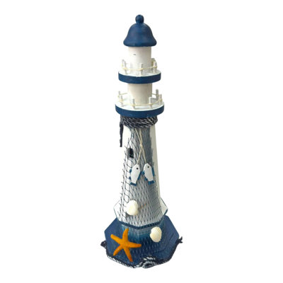 Lighthouse With Fishing Net-Fish And Shells Figurine