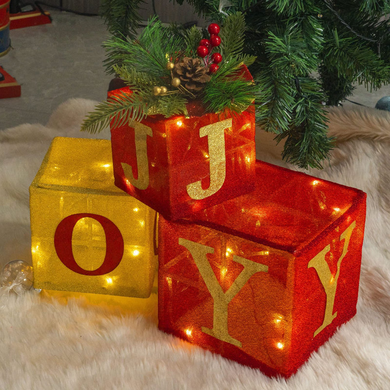 Ensemble de 3 boîtes-cadeaux de Noël illuminées, 60 lumières DEL pré-installées