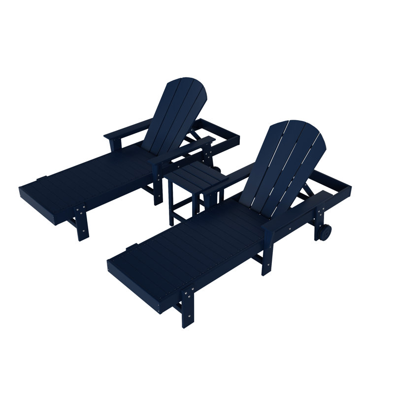 Laguna Outdoor Chaise Lounge Set with Table, Navy Blue