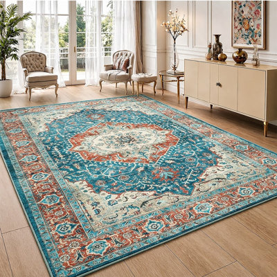 Traditional Gabbeh Cashmere-Feel Area Rug & Runner, Non-Slip Washable Living Room Carpet