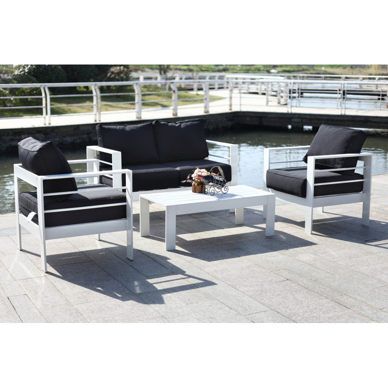 Lennon 4 - Person Patio Conversation Set with Cushions, Black