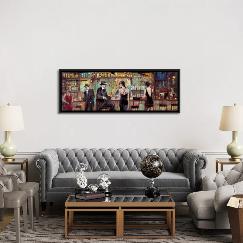 «Happy Hour» par Ruane Manning, reproduction sur toile tendue, H 24 po x l 72 po x P 1,5 po, Cadre noir