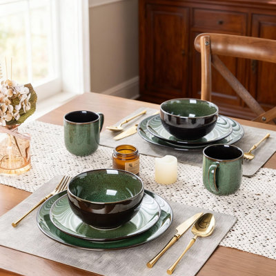 Ceramic Dinnerware Sets For 4,Handcraft Stoneware Plates And Bowls Sets,Highly Chip And Crack Resistant | Dishwasher & Microwave & Oven Safe Dishes Set,Reactive Glaze Dinnerware- Service For 4