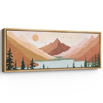 «Valley Scene with Lake, Pines and Sunset Glow», reproduction d'art sur toile encadrée très grande