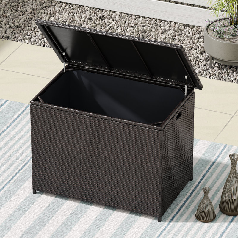  Boîte de rangement d'extérieur en osier / rotin 127 gallons l 46,46 po Kristiana, Brun