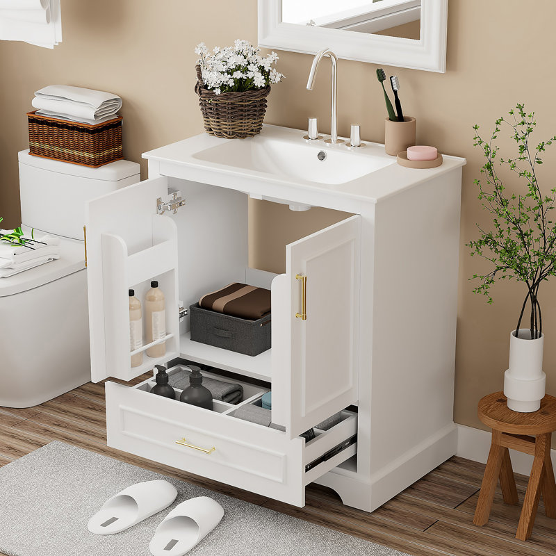 30" Single Bathroom Vanity With Ceramic Top, White