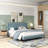 75.9'' W King Size Upholstered Platform Bed with Velvet Fabric & Square Tufted Headboard, Blue-1578582505