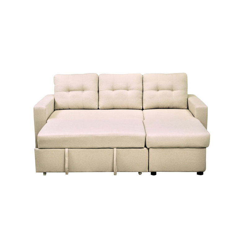 Beige 3 L-Shaped Bed, Sectional Sleeper Couch Beige, Bed For 3 People, Beige Polyester