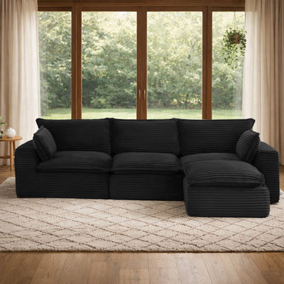 Corduroy Modular L-Shaped Sectional Sofa, No Assembly Cloud Couch with Ottoman