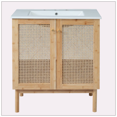 Meuble-lavabo à portes en rotin 30 po