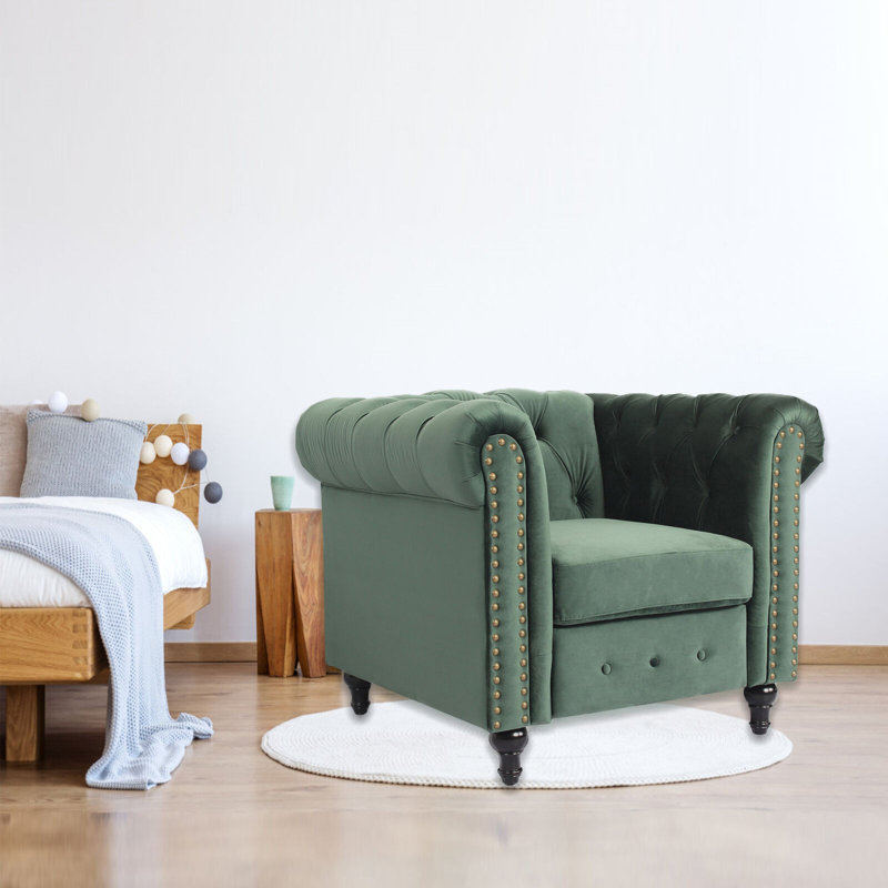 Upholstered Armchair, Velvet, Green