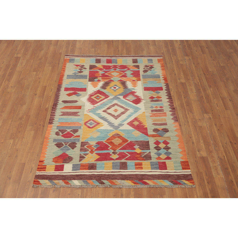 Multicolor Geometric Kilim Flat Weave Rug 4x6