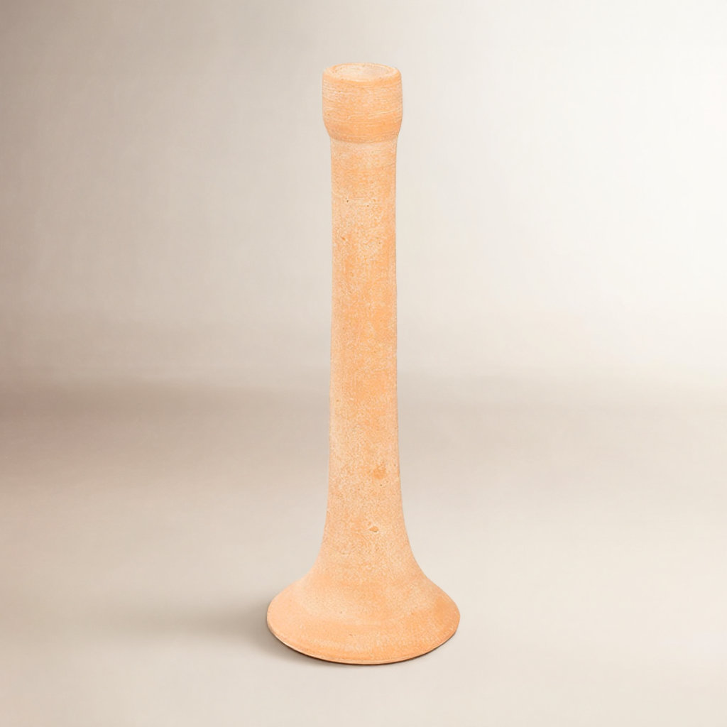 Clay Candlestick Holder, 9.5" H x  3.75" W x 3.75" D