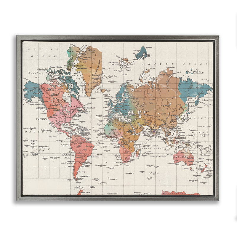 Art mural sur toile flottant détaillé et détaillé de la carte du monde lustré par Elizabeth Medley