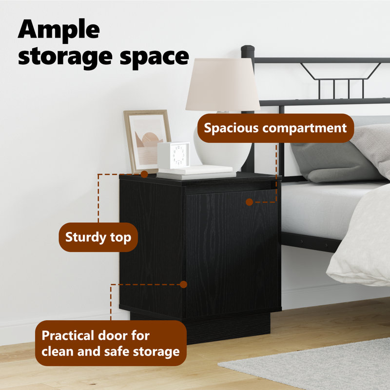 Bedside Cabinet 39 X 34.5 X 50 Cm Engineered Wood, Black