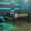 Lit mezzanine simple en métal avec bureau rectangulaire, lumières DEL, cadre de lit mezzanine à DEL Lit double avec tablettes de rangement et compartiments de rangement suspendus, barrière de sécurité et échelle, aucun sommier requis, cadre de lit-690634909-690634906