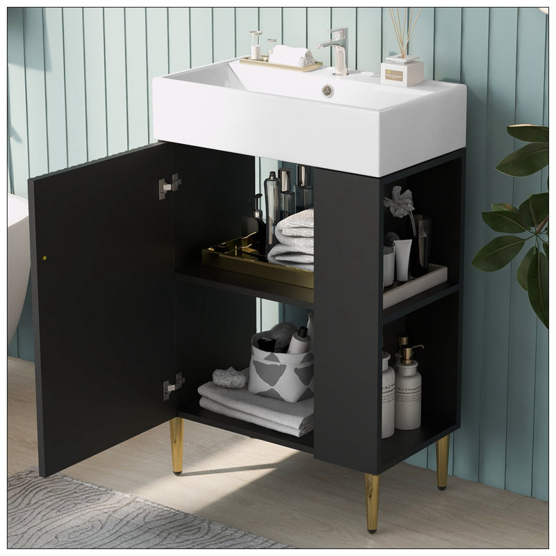 21.6" Right side storage Bathroom vanity, Black