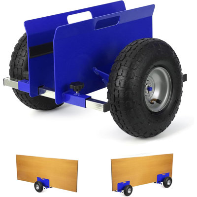 Heavy Duty Panel Dolly Cart - 600 lbs (272kg) Capacity - Adjustable Clamp - 10 Inch Pneumatic Inflatable Tires - All-Terrain Hand Cart for Drywall, Plywood, Doors, and Board Transport - Blue