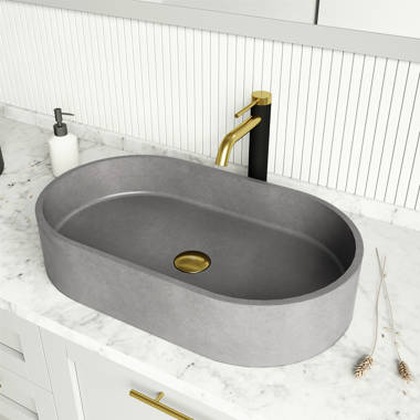 VIGO Wisteria 23" L X 14" W Matte Stone Oval Vessel Bathroom Sink In White With Amada Faucet And Pop Up Drain In Matte Black