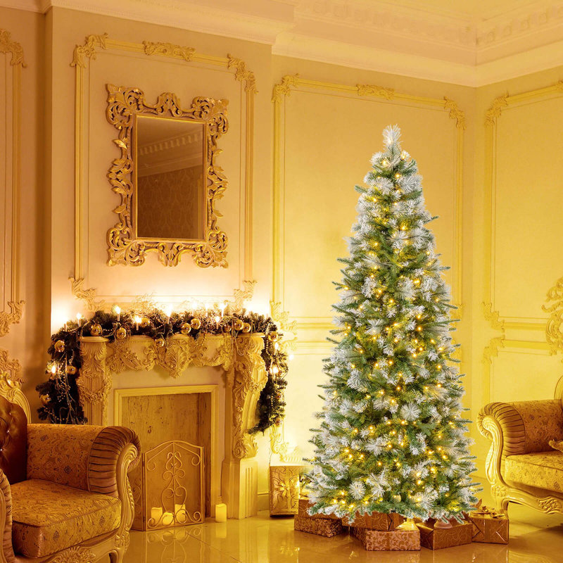 Arbre de Noël artificiel pré-éclairé avec 820 pointes givrées et 350 lumières DEL, 6'